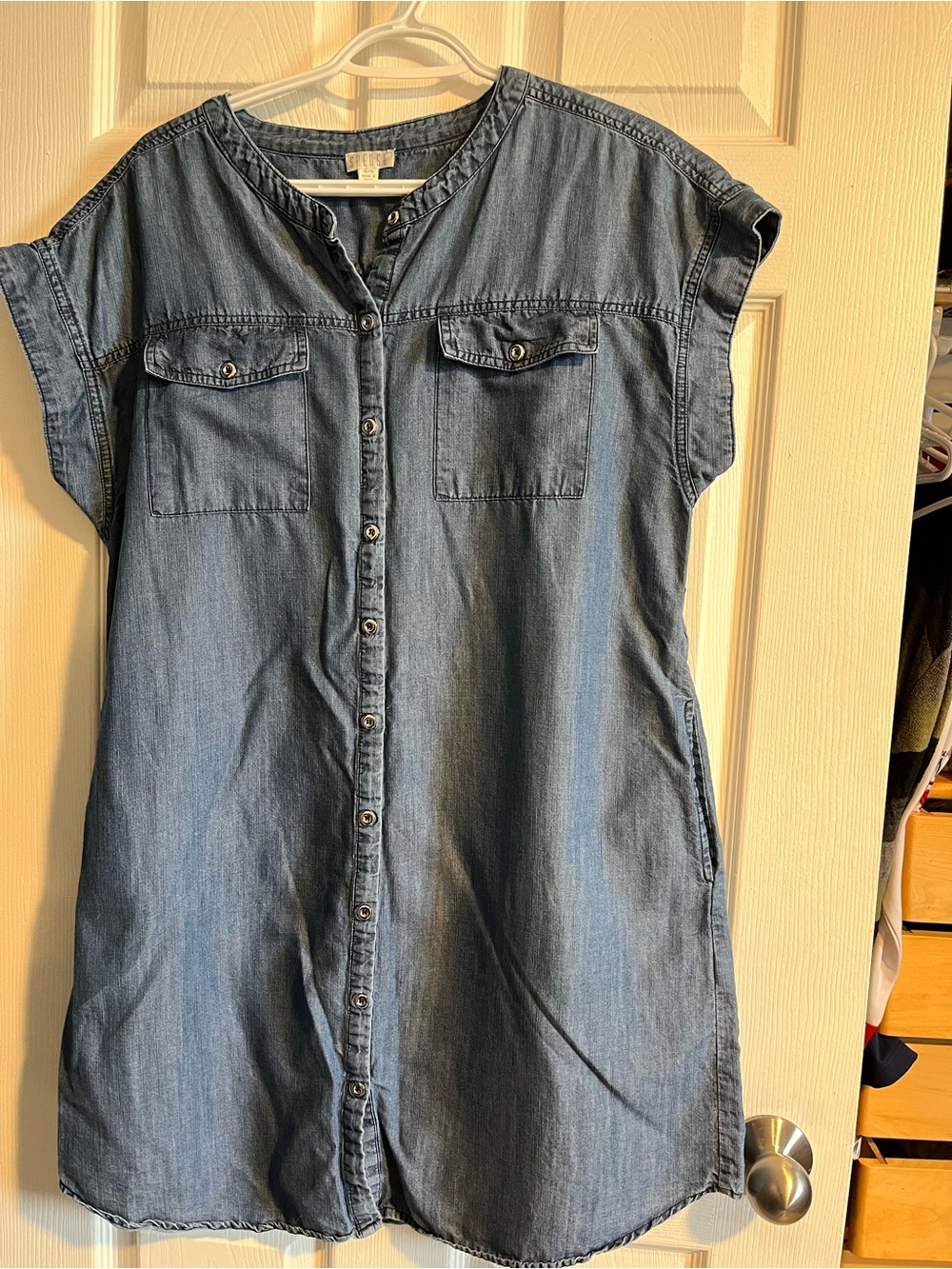 Spense Washed Blue Denim Midi Shirt Dress